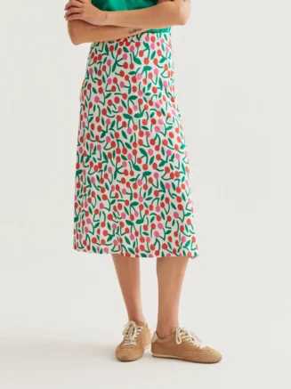 Falda midi con estampado Guinda
