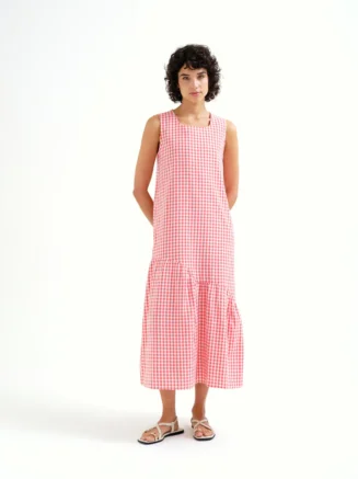 Vestido midi cuadros vichy rojo