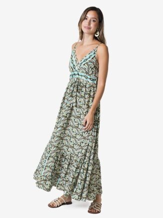 Vestido largo estampado verde