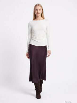 Falda midi rojo oscuro